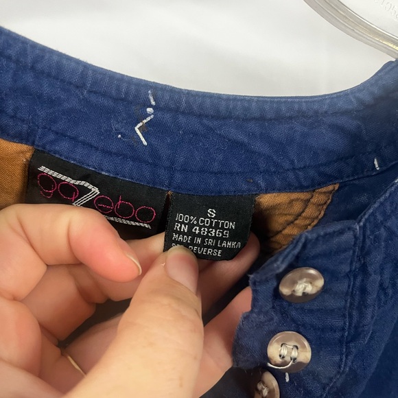 Vintage Women’s Boho Henley Printed Blue Pop Over Long Sleeve- Size Small - Picture 4 of 6